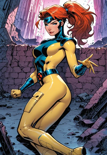 1girl, solo, jngryclsic, long hair, ponytail, asymmetrical bangs, headband, turtleneck, sleek yellow bodysuit, blue accents, pauldrons, vambraces, belt, boots, skin tight,
BREAK
dynamic angle, from behind, ass focus, dynamic pose, ass pose, lying, on side, spread ass, smirk, inviting, drenched, wet,
BREAK
outdoors, ruined city, post-apocalypse, debris, rubble, sombre atmosphere, grim, dull lighting, rain, detailed background,
BREAK
(fine texture, masterpiece, ultra-detailed, very awa, best quality, very aesthetic, absurdres, newest, volumetric lighting, scenery, extremely high-resolution, vibrant, colorful, rating_explicit, source_comic), MythAn1m3, w3stc0m1cs, J1mL33,
BREAK