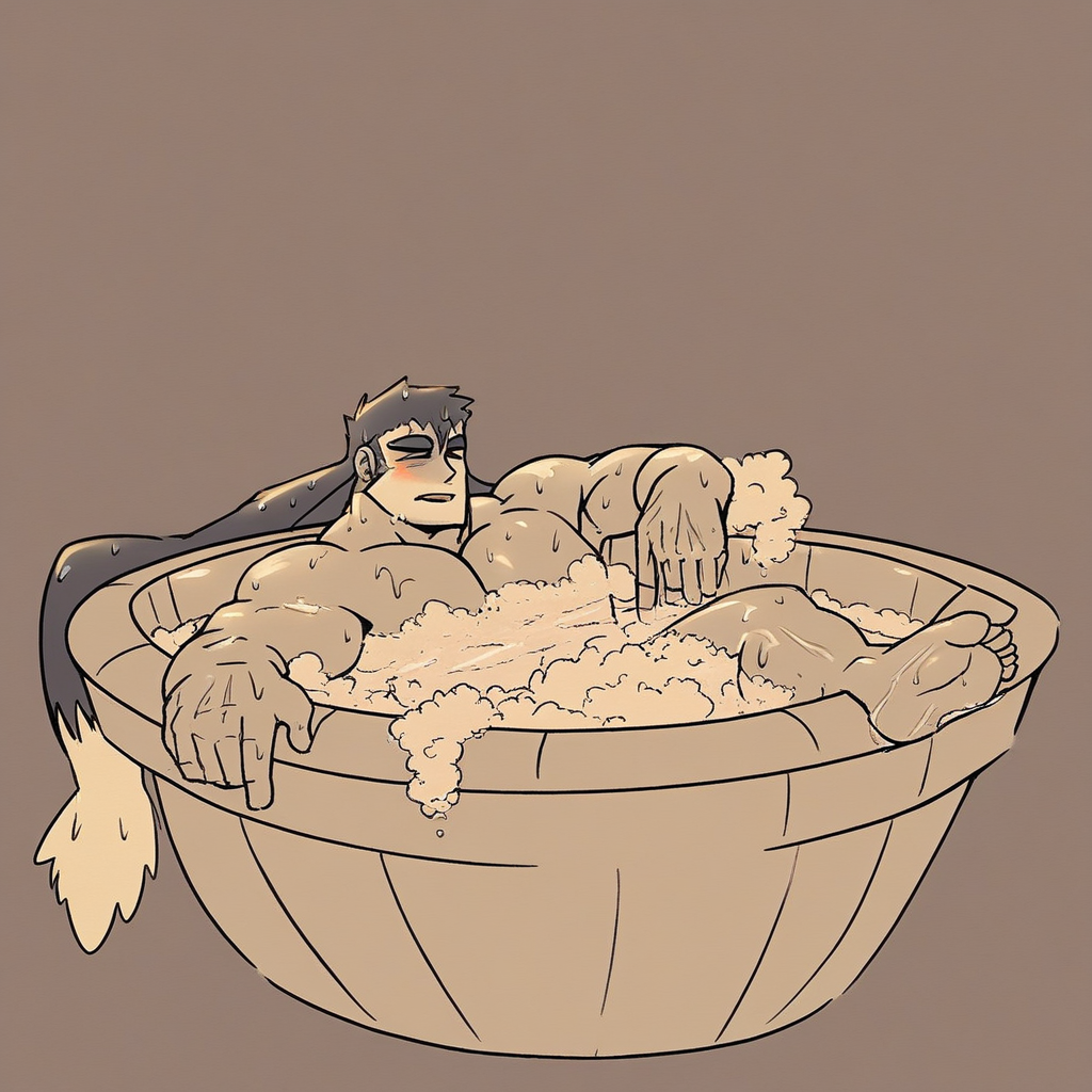Klonoa, bathing, bara, lineart