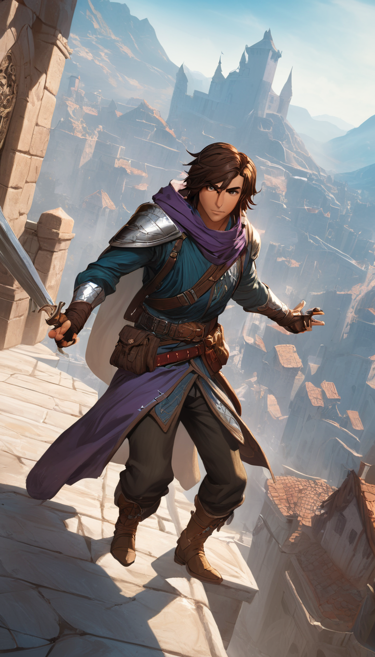 breathtaking Cinematic scene, hero view, Rogue, a scoundrel who uses stealth and trickery to overcome obstacles and enemies, Dungeons and Dragons <lora:dungeons_and_dragons:1>, action pose, detailed background, masterpiece, best quality, high quality, absurdres . award-winning, professional, highly detailed
