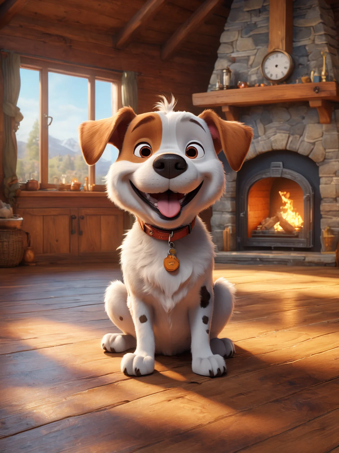 a cartoon dog with a happy face sitting on a wooden floor in a room with a fireplace and a table, Dan Content, pixar and disney animation, a character portrait, furry art,
masterpiece, best quality, detailed, realistic, 8k UHD, high quality, lifelike, precise, vibrant, absurdres, rendered in a cinematic, HDR style, 8K resolution
<lora:xl_more_art-full-beta2:1>