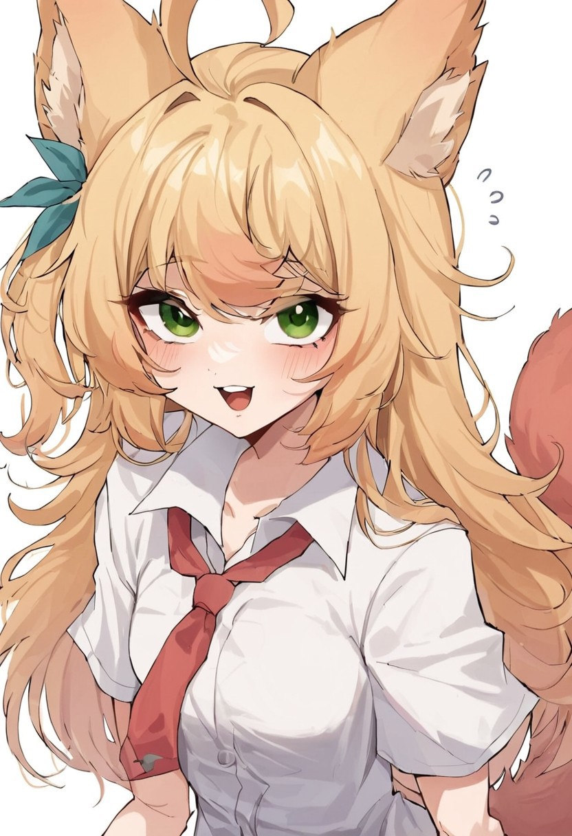 score_9, score_8_up, score_7_up, aya, 1girl, animal ears, solo, blonde hair, long hair, ahoge, smile, blush, open mouth, green eyes, aya, 1girl, small breasts, animal ear, squirrel girl, squirrel tail, blonde hair, long hair