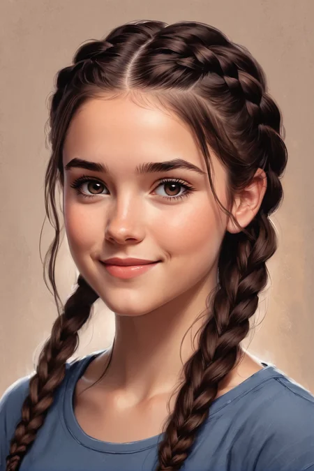 by Alex Hirsch, by Martin Deschambault, by Charlie Bowater, cute fit 18 year old woman, digital oil pastel on canvas<lora:oil_pastel:1.00> of a cinematic photo <lora:juggernaut_cinematic:1.00>, brunette_braids