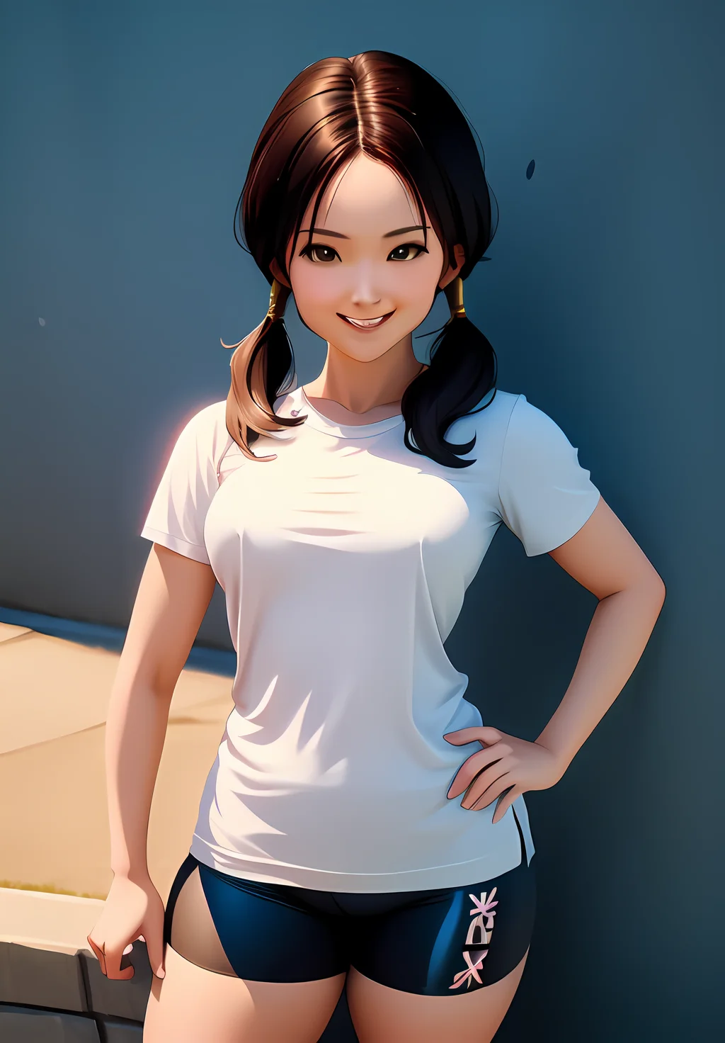 <lora:Videl:0.8>, Videl, 1girl, solo, smile, white shirt, bike shorts,, (acclaimed, alluring, captivating, exciting, gorgeous, striking:1.3), (trending on CGSociety, trending on pixiv, contest winner:1.3)