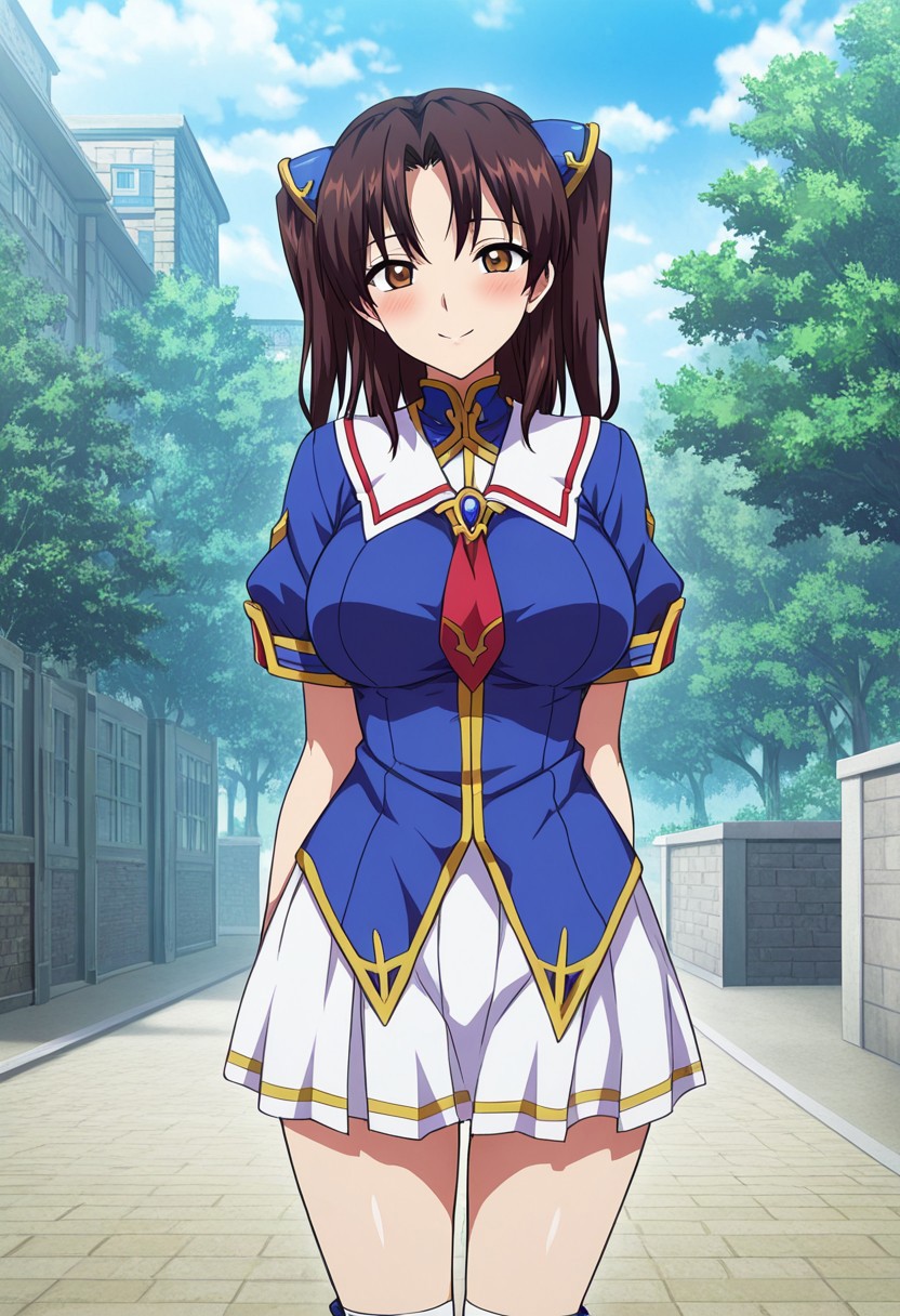 score_9,score_8_up,score_7_up,source_anime,5_figner,2d_animation,game cg,BREAK,1girl,solo,
Reisenbach Fumika,
brown eyes,brown hair,hair ornament, large breast,twintails,
school uniform, short sleeves, brooch, red necktie, white skirt,white socks, boots, blue footwear,
cowboy shot,looking at viewer,smile,standing,front view,in heat,blush,
fantasy,school,school garden,
masterpiece,best qualit,ultra-detailed,illustration,an extremely delicate and beautiful,beautiful detailed eyes,unity 8k wallpaper,high resolution,anime CG,official_art,