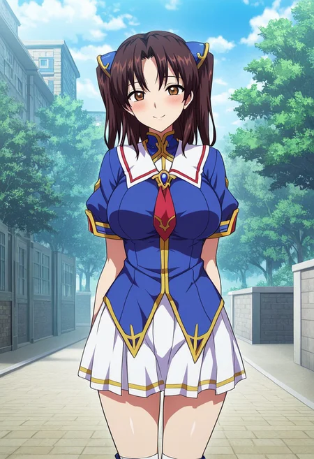 score_9,score_8_up,score_7_up,source_anime,5_figner,2d_animation,game cg,BREAK,1girl,solo,
Reisenbach Fumika,
brown eyes,brown hair,hair ornament, large breast,twintails,
school uniform, short sleeves, brooch, red necktie, white skirt,white socks, boots, blue footwear,
cowboy shot,looking at viewer,smile,standing,front view,in heat,blush,
fantasy,school,school garden,
masterpiece,best qualit,ultra-detailed,illustration,an extremely delicate and beautiful,beautiful detailed eyes,unity 8k wallpaper,high resolution,anime CG,official_art,
