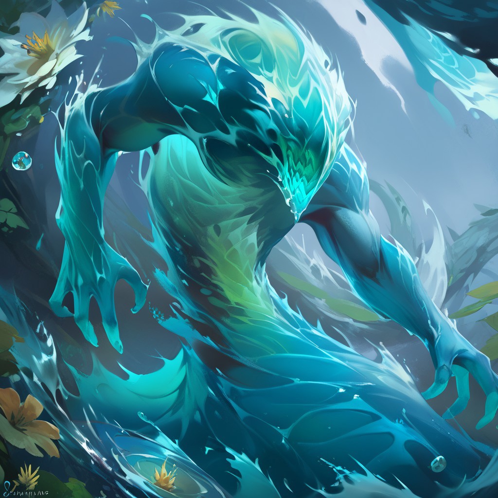 score_9, score_8_up, score_7_up, masterpiece, best quality, newest, absurdres, highres, gwentstyle, no humans, monster, water, Livingwave-IL.V1.0