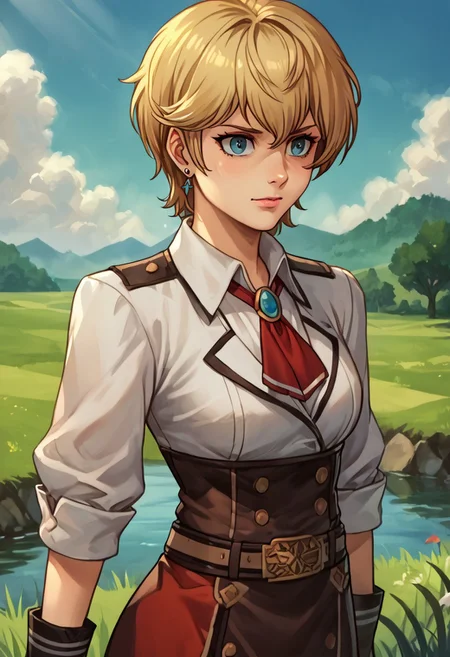score_9, score_8_up, score_7_up, source_anime,
, (best quality) , (highly detailed) ,masterpiece ,absurdres ,detailed face ,beautiful face ,
<lora:pony_xl_Hildegard:0.8>,Hildegard,score_9,score_8_up,1girl,female,kawaii,solo,short hair,earrings blond hair
red neckerchief, white cropped jacket, arm belt, collared shirt, cleavage, black corset, red skirt, black belt, white socks, boots, hand on hip, outdoors, grass, outdoors, grass, river, forest, <lora:Hoseki_MushokuTensei_LiniaDedoldia_PDXL_v1:1>
best quality, masterpiece, very aesthetic, ,,(portrait, upper body),
OverallDetail