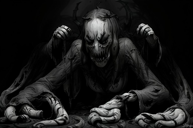 Photography, photorealistic, insanely real life detailed, 8k, highest resolution possible, sharp focus, taken with professional DSLR and lenses, cinematic, taken best skilled cinematographer, 
mong, monster, horror \(haunted house\), Darkness,
haunted house,night,dark,sparse Candlelight, creepy, scary,terrifying
horror movie atmosphere, cinematic dark night time lighting and dramatic shadows,