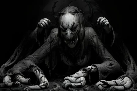 Photography, photorealistic, insanely real life detailed, 8k, highest resolution possible, sharp focus, taken with professional DSLR and lenses, cinematic, taken best skilled cinematographer, 
mong, monster, horror \(haunted house\), Darkness,
haunted house,night,dark,sparse Candlelight, creepy, scary,terrifying
horror movie atmosphere, cinematic dark night time lighting and dramatic shadows,