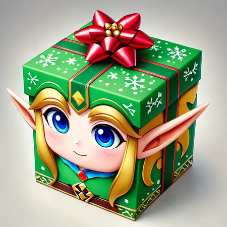 hol1d@yb0x Zelda, <lora:HolidayBox:1> , festive, jolly, best quality, gift box,âââ