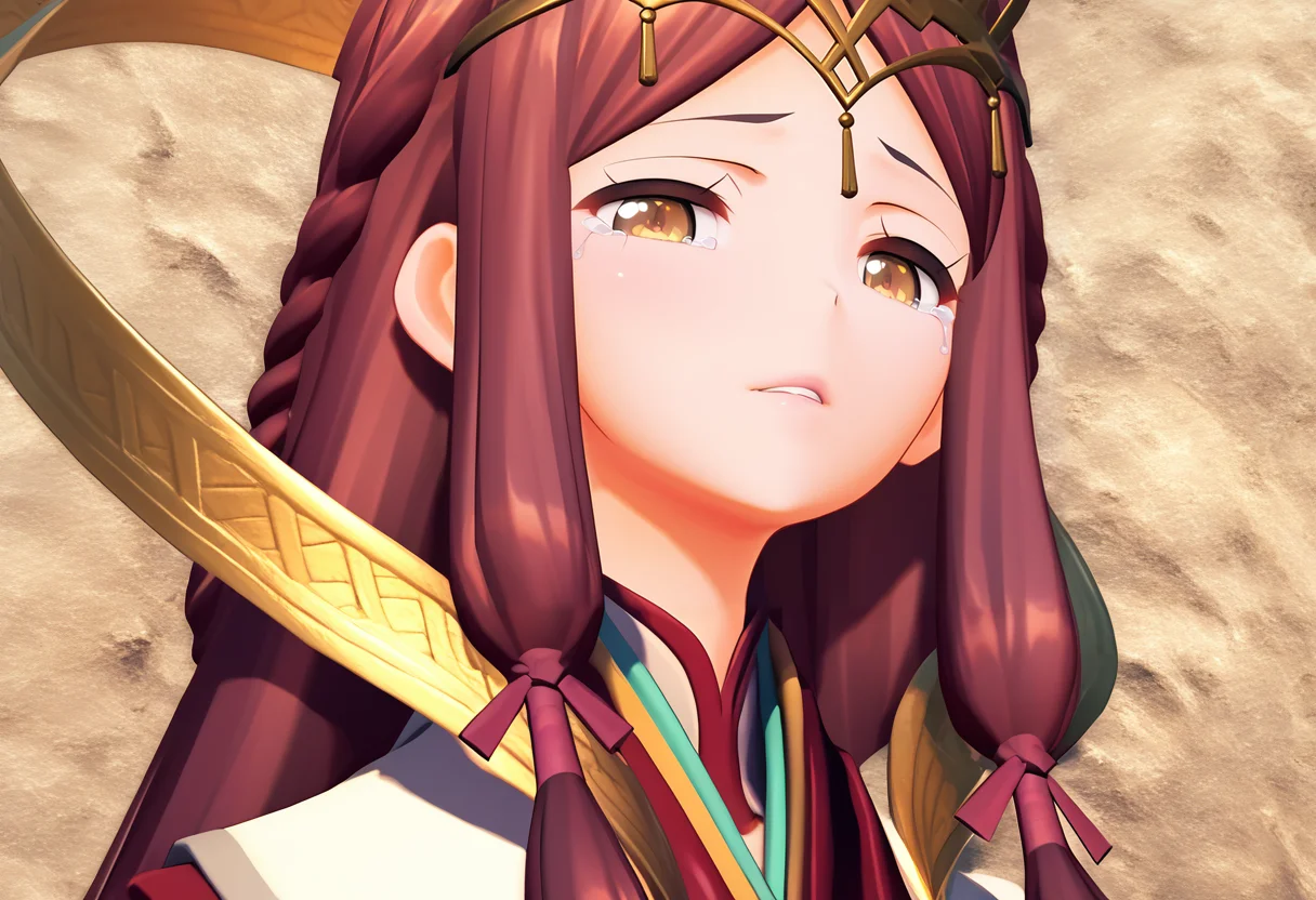(score_9:0.9),score_8_up,score_7_up,anime style,rating_safe,(zPDXL),<lora:XB2 Lora and Haze ponyXL v1:0.77>,haze_xb2,miko costume,long sleeves,1girl,solo,parted lips,upper body,looking at viewer,sidelocks,3d,game style,half-closed eyes, tears