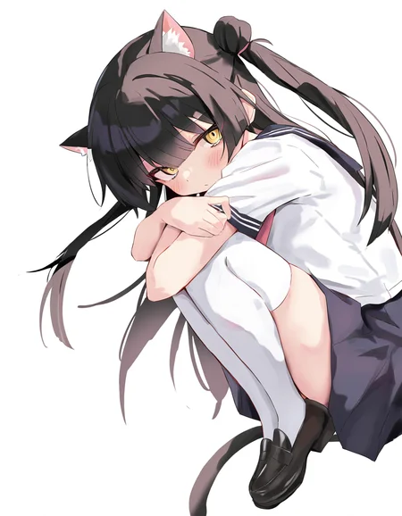 yuugure,1girl,solo,simple background,white background,looking at viewer,<lora:yuugure-000014:1>,serafuku,full body,, masterpiece, best quality, very aesthetic, absurdres,newest, incredibly absurdres,, toshizou \(0714\)