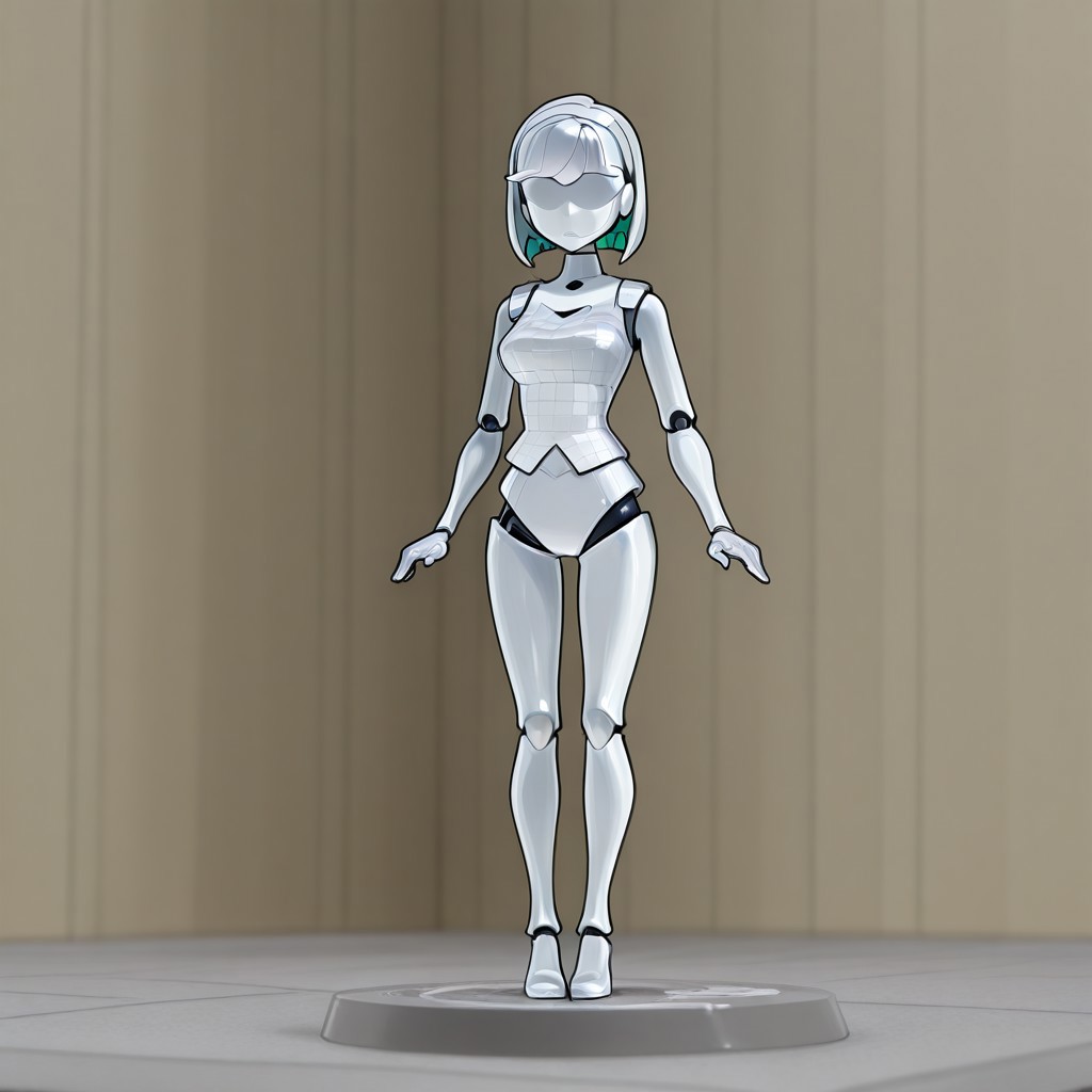 A vintage-style fashion mannequin (plastic texture:1.3), miniature scale, toy factory prototype, macro photography, fully clothed, neutral pose,, a full sized faceless human for scale