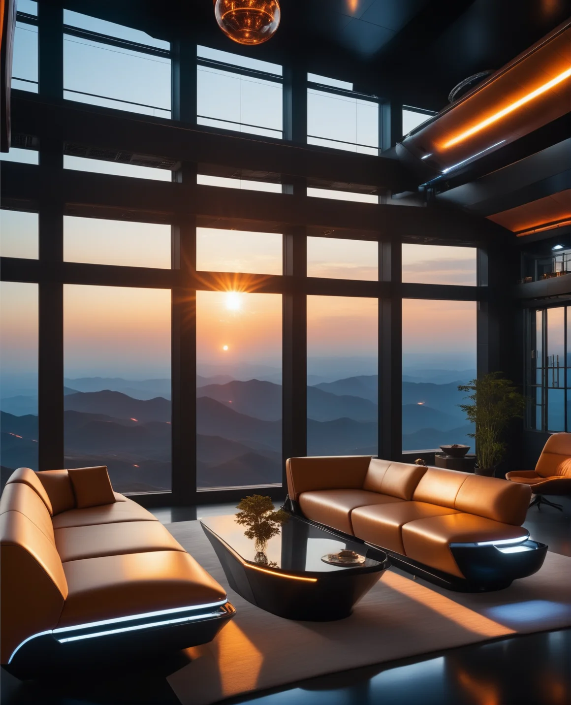 masterpiece, high quality, a reij-ebsu living room, retro sci fi steampunk sunrise <lora:ebony sunset-000001:0.9>