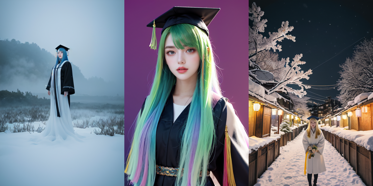 highly insanely detailed, masterpiece, top quality, best quality, highres, 4k, 8k, RAW photo, (very aesthetic, beautiful and aesthetic), 
__lazy-wildcards/subject/costume/graduation_robe/prompts__, 
<lora:gradgown:0>, 
(1girl:1.3), solo focus, 
(__lazy-wildcards/char/haircolor__), 
__lazy-wildcards/dataset/background__, 
__lazy-wildcards/subject/moment/random/prompts__âââ