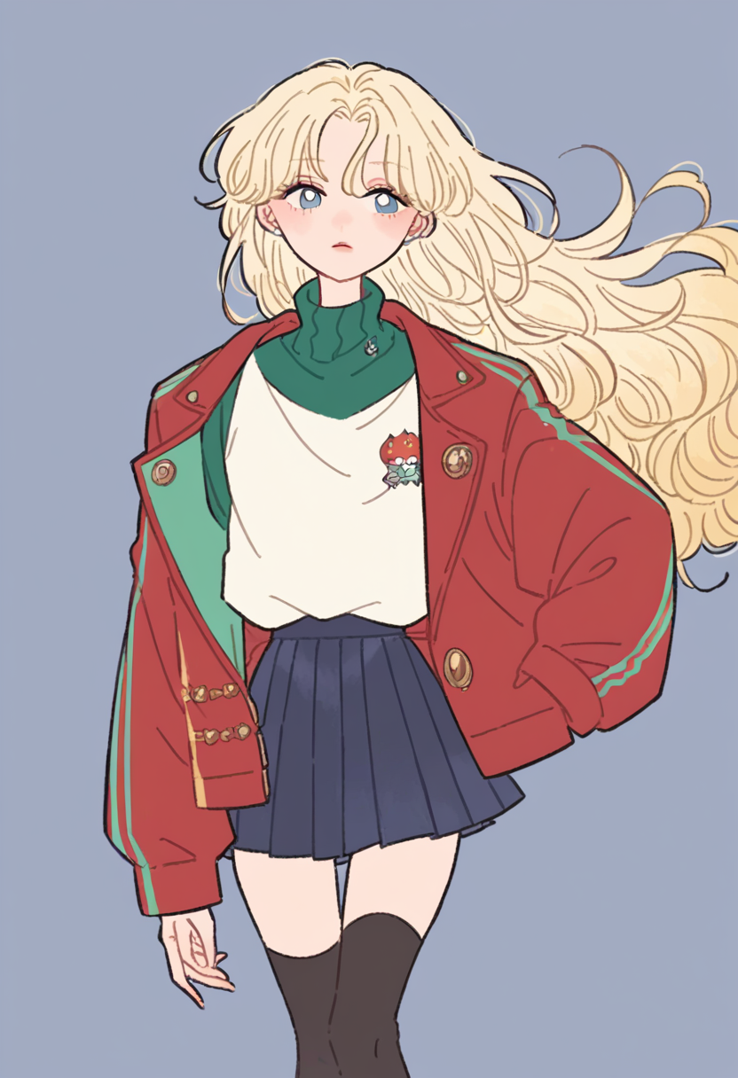 score_9, score_8_up, score_7_up, score_6_up, source_anime, <lora:rikuwo_v0.3-pony:1>
1girl, long hair, blonde hair, pleated skirt, thighhighs, turtleneck sweater, jacket,