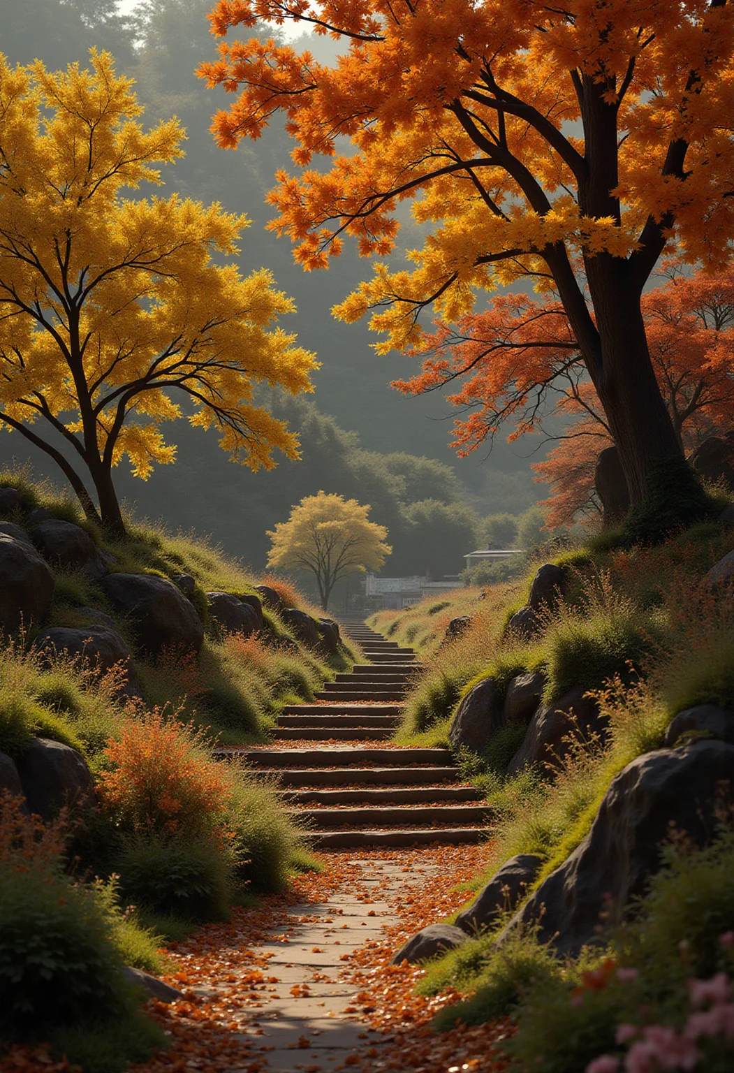 Autumn.otherworldly. bebop_style, <lora:Cowboy_Bebop_Style:0.3> ,<lora:impossible_geometry_V1.0:0.4> <flux <lora:flux.1_lora_flyway_Epic-detail_v2:1>