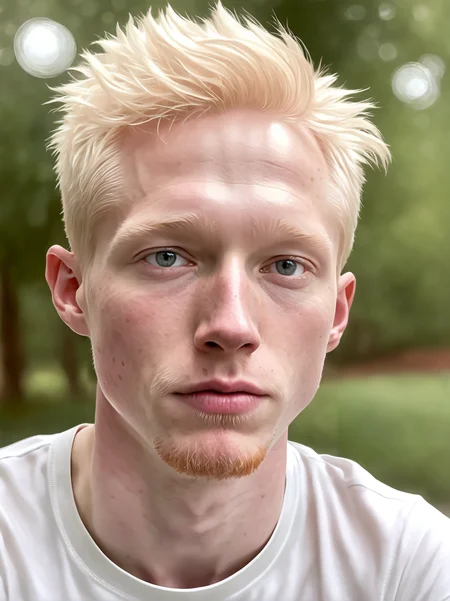 professional photograph, high resolution, 30yo drewsynthxl, portrait, solo, realistic, expressionless, albino,
face focus, from above,
in the park, overcast