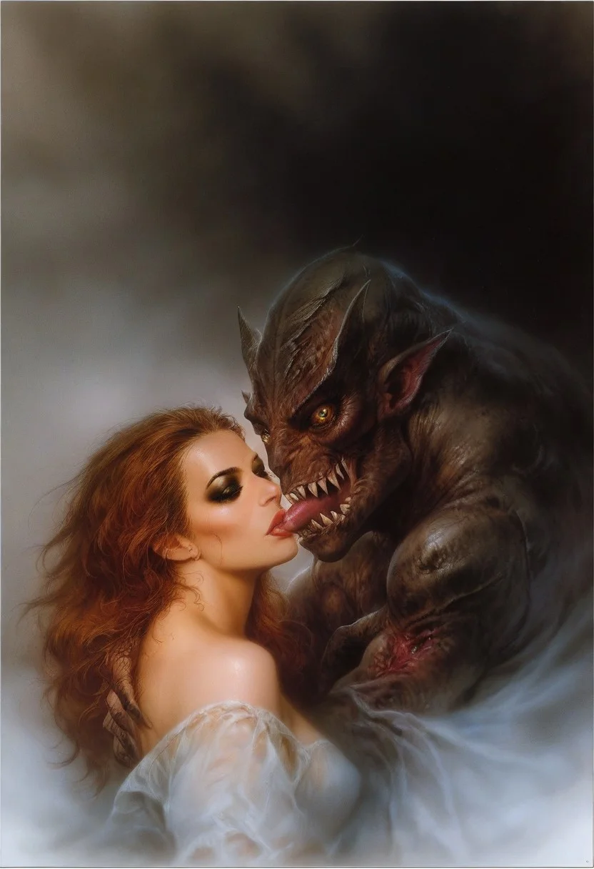 score_9, score_8_up, score_7_up, score_6_up, semi-realistic, (1girl), (1boy).
MonsterLove, male monster, blondie girl with sexy makeup.
kiss.
