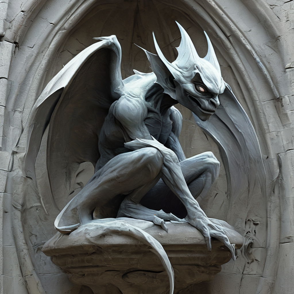 <lora:artfullygargoyle_sdxl_v1:1>,Logo,Gargoyles are magical creatures that were originally created by a very powerful cleric from stone statues. The first gargoyles were terrible winged stone monsters,designed to protect holy places from evil spirits. Still,during a huge magical battle,their inner being was altered and they became fully conscious creatures that have a very high affinity for magic. After centuries of magical modifications and enhancements,gargoyles are nowadays a very much changed race that is not warlike at all but rely entirely upon magic,