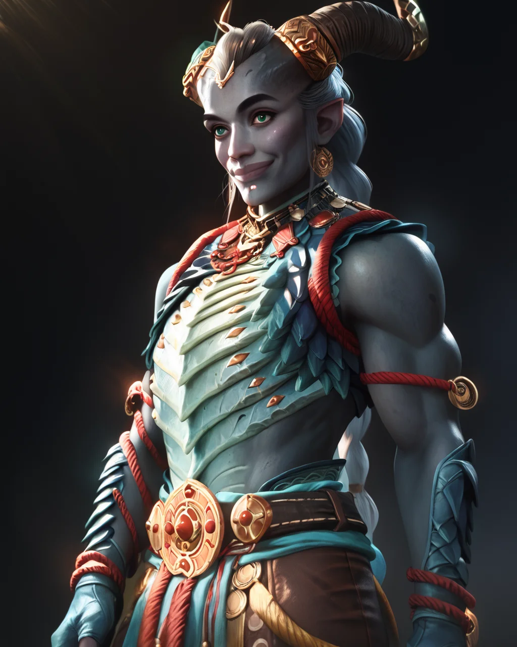 score_9, score_8_up, score_7_up, intricate details, rating_questionable, high resolution, detailed face,
<lora:CALM_PonyXL_4image_125steps:0.7>, calm style, source_cartoon, source_western,
<lora:Taash:0.8>,
1girl(Taa5h, dragon_brea5tplate, teal eyes, blue-grey skin, broad shoulders, muscular, solo, dark brown pants
,
cowboy shot,
looking at viewer, slight smile),
ultra high resolution,
partial side view, black background,
<lora:ral-chrosc-clr:0.5>, ral-chrosc-clr,
<lora:Expressive_H:0.5>, Expressiveh,
<lora:xl_more_art-full_v1:0.3>,
<lora:add-detail-xl:0.3>