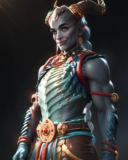 score_9, score_8_up, score_7_up, intricate details, rating_questionable, high resolution, detailed face,
<lora:CALM_PonyXL_4image_125steps:0.7>, calm style, source_cartoon, source_western,
<lora:Taash:0.8>,
1girl(Taa5h, dragon_brea5tplate, teal eyes, blue-grey skin, broad shoulders, muscular, solo, dark brown pants
,
cowboy shot,
looking at viewer, slight smile),
ultra high resolution,
partial side view, black background,
<lora:ral-chrosc-clr:0.5>, ral-chrosc-clr,
<lora:Expressive_H:0.5>, Expressiveh,
<lora:xl_more_art-full_v1:0.3>,
<lora:add-detail-xl:0.3>