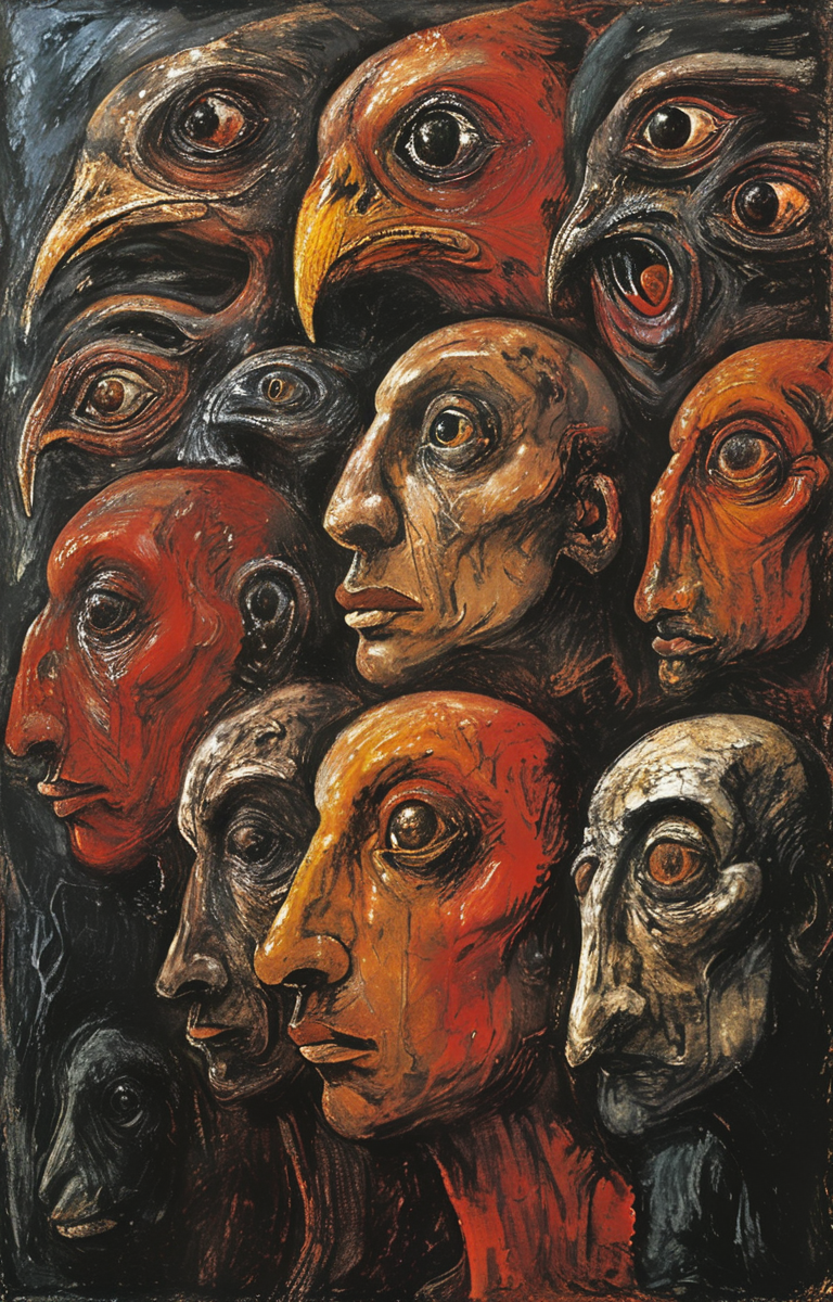 masterpiece,best quality,<lora:tbh178-sdxl:0.9>,illustration,style of David Alfaro Siqueiros,Human historical evolution