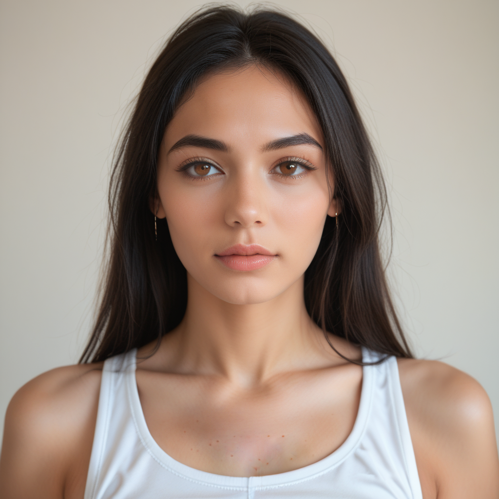 score_9, score_8_up,score_9, score_8_up, score_7_up, score_6_up, realistic, 1girl, long straight hair, bust portrait, black hair, sportswear, brown eyes, looking at viewer, simple background,<lora:Pony.Alexya_v01:1>