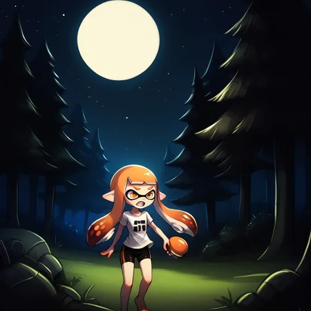 score_9, score_8_up, score_7_up, score_6_up, score_5_up, score_4_up,
luminekoStyle
inkling girl, splat shorts, splat shirt, splattershot (splatoon),
Night, forest, moon, eyes in the dark, trees, scared, holding splattershot,