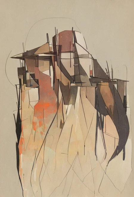 (Silhouette of a house on the cliff beside coast, flat painting background:1.5),
(abstract painting, impressionism, watercolor, oil painting brushstrokes, oil painting texture:1.3),
(brutalist architecture, BRIGHT green AND DARK BROWN color palette, curve LINE, circle, ellipse, core), AK, abstract, deconstruction, geometry, geometric composition,paint painting,harmonious colors, black frame,rectangle, tilt, flat painting, framex, horizontal, Constructivism, Fauvism,