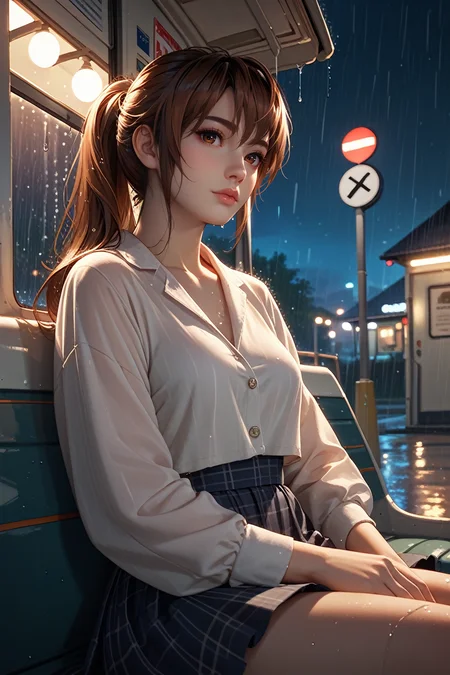 score_9, score_8_up, score_7_up,
<lora:DOAKasumi:0.8>
DOAKasumi, 1girl, brown hair, brown eyes, long hair, ponytail, looking at viewer, bus stop, night, rain, sitting, leaning back, dynamic lighting, modern, vogue