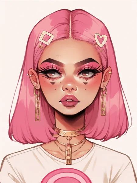 score_9, score_8_up, score_7_up, score_6_up, score_5_up, <lora:nikkileeismeXLP:1> nikkileeisme, 1girl, makeup, pink hair