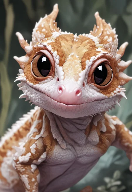 crested gecko axanthic morph, full body, perfect eyes, extremely detailed, highest quality, anime style art