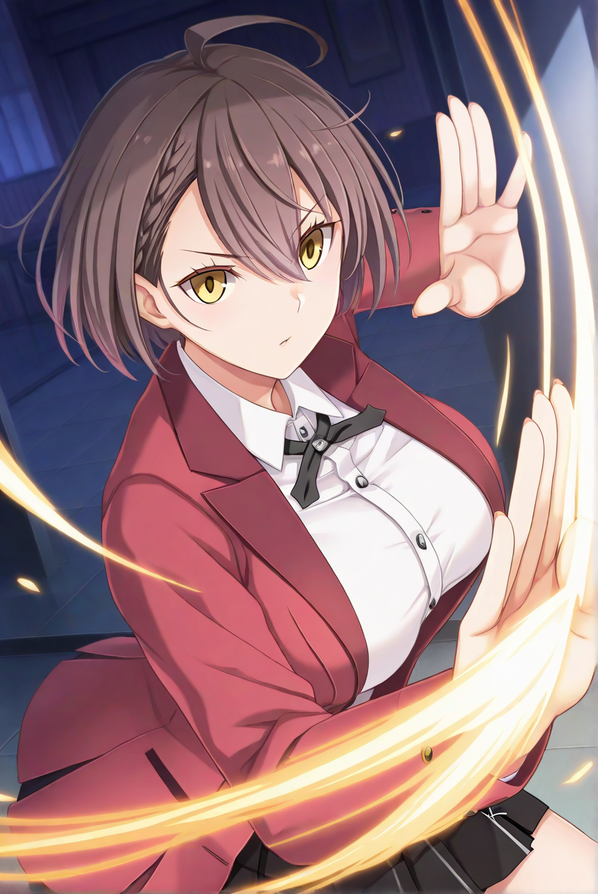 sensitive,1girl,solo,(baltimore \(azur lane\):0.9),fighting stance,<lora:kizuna_school_uniform-000004>,kizuna uniform,collared shirt,black bowtie,