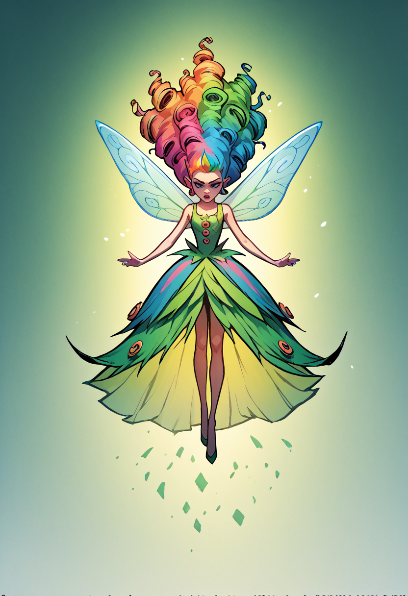 score_9, score_8_up, score_7_up, masterpiece, best quality, 1girl, fairy, floating dress, long multicolored hair, intricate details, ultra sharp, Exquisite detail, flawless composition, vivid colors, masterpiece, <lora:sk0tt13yXLP:1> sk0tt13y, insanity, Candyland