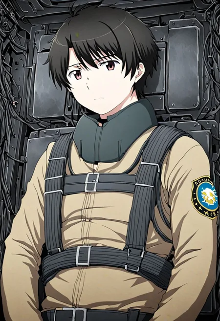 high resolution, solo, best quality, 1Boy, Inaho Kaizuka, Black Hair, military, OverallDetail