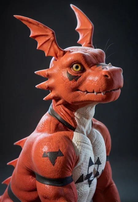 score_9, score_8_up, score_7_up, score_6_up, guilmon, digimon, furry, scalie, red scales, detailed scales, yellow eyes, realistic