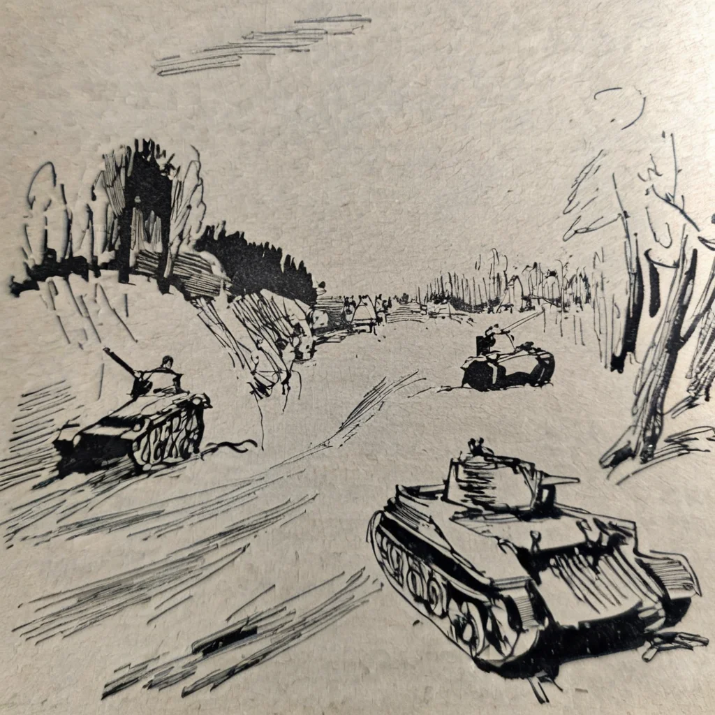 drawix15 tanks on the battlefield <lora:drawix15:1>