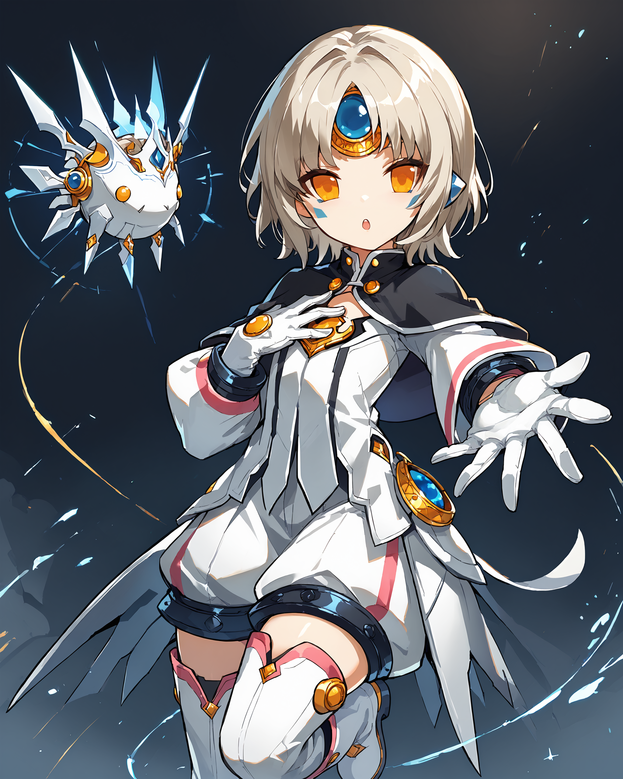 score_9, score_8_up, score_7_up, source_anime, <lora:Eve:1> nasod_queen, boots, white thigh boots, short hair, black capelet, white gloves, <lora:Beckoning_XLPD:1> beckoning, reaching towards viewer, hand on chest,