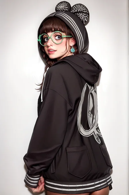 score_9, score_8_up, score_7_up, score_6, score_5, score_4, source_cartoon, realistic, rating_questionable , holding,open clothes,looking backhoodie, no bra 1girl, koseki bijou, hololive, Dolores Madrigal, 22 yearold woman, <lora:Braces_Only:1> br4c3f4c3,)from behind, looking back, plump (<lora:2000s_Indie_Sleaze:1>445l34z3 <lora:MoriiMee_Gothic_Niji_Style.Pony.LoRA:.65><lora:ttokgirls:0.45> t1kt0k50ld,)
