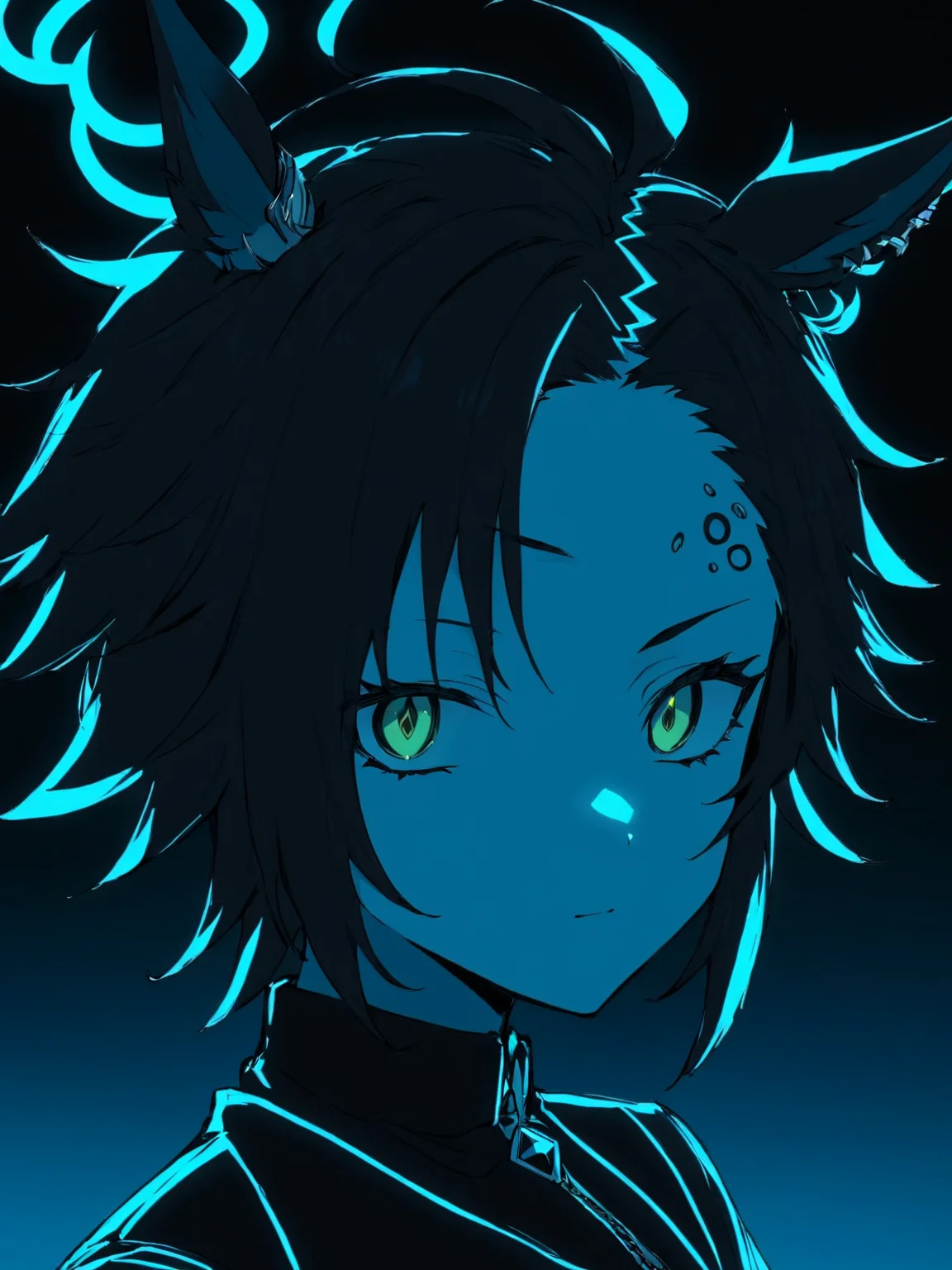 (masterpiece),(highest quality),highres,(an extremely delicate and beautiful),(extremely detailed), solo, Air Shakur \(umamusume\) portrait, line art, monocrhome, neon background. closed mouth
<lora:UmaDiffusionXL-768x1024:1>