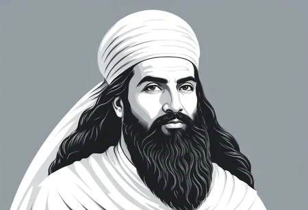 A simple line art illustration, vector, zartosht the ancient persian prophet, minimalist, lowbrow, Zoroaster