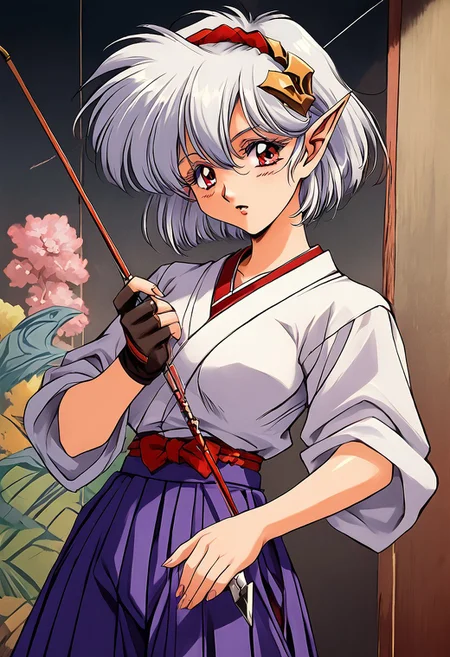 score_9, score_8_up, score_7_up, score_6_up, score_5_up, score_4_up, detailed, intricate details, source_anime, (1_girl, solo focus), zerida-dark, 1girl, solo, short hair, sidelocks, breasts, parted lips, bangs, large breasts, hair ornament, red eyes, , White Eyelashes, , hair between eyes, , White Hair, , pointy ears, elf, Eyelashes, Colored Eyelashes 1girl, bow (weapon), weapon, holding bow (weapon), solo, gloves, 1990s (style), holding weapon, retro artstyle, holding, arrow (projectile), japanese clothes, kyuudou, archery, drawing bow, holding arrow, yugake, hakama, muneate, hakama skirt, partially fingerless gloves, single glove, fingerless gloves, skirt, , Japanese room, tatami,,,<lora:add-detail-xl:1.0> ,(((feminine bodies))),(((perfect anatomy))), (((correct arms))), (((correct hands))), detailed eyes、detailed face and detailed skin <lora:add-detail-xl:1.0>