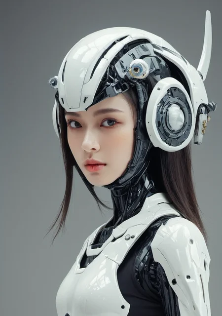 science fiction , mecha girl, helmet,<lora:futuristic_stlye:1>