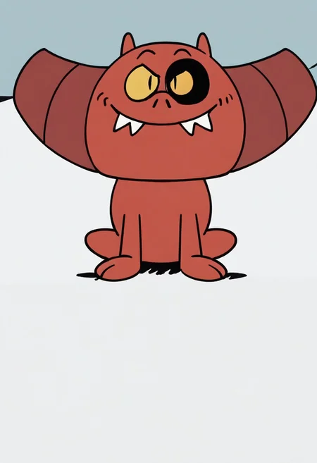 (score_9 | score_8_up | score_7_up) ((masterpiece:1))(best quality,very high quality,ultra detailed:1.2) (2D,cartoon style,anime style)(Smooth:2)(clean blurring) (four fingers on each hand,one thumb on each hand:1), charles, dog, all fours, black spot on left eye, impish, demon, red skin, small pointed nose, pointed tail, yellow eyes, slit pupils, two small horns, two large curved horns on sides of her head, pair of deformed fangs, smug, full body