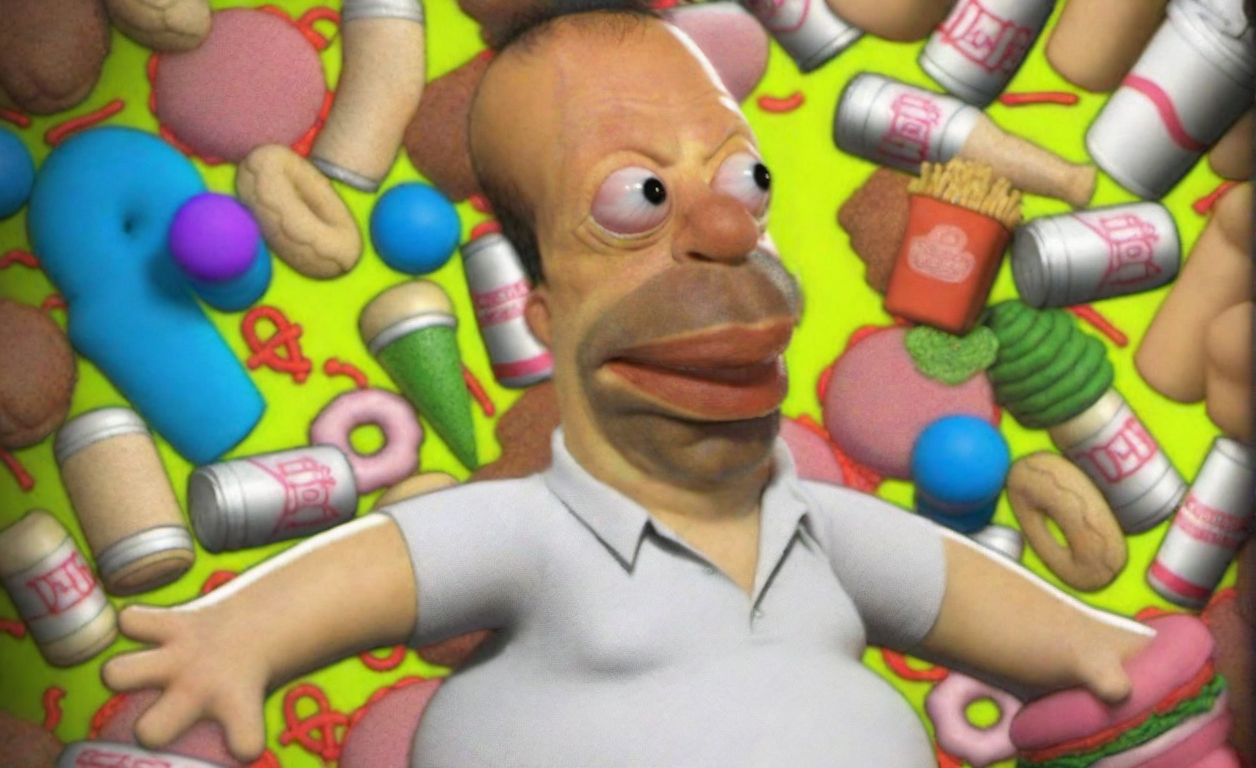 Homer1024, a man shirtless is surrounded by a bunch of food and drinks and hamburgers in the background, highly detailed, photography, ultra sharp, film, bokeh, professional, 64k   <lora:Homer1024:0.8> <lora:lcm_lora_sdxl:1>