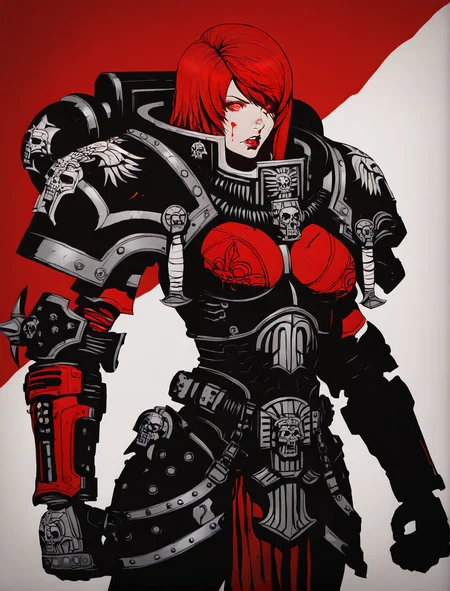 cowboy shot,Tifa Lockheart,
edgAdepta, 1girl, solo, ((huge red guantelets, power fist)), lips, blood, gauntlets, skull ,wearing edgAdepta,power armor,pauldrons,skull emblem, <lora:edgIllustriousXLAdeptaSororitas-000004:0.85>
very aesthetic, masterpiece, best quality, very aesthetic, highres, absurdres, sensitive
<lora:edgIllustriousXL_Flatstylelr:1>