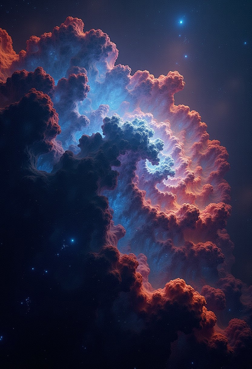 nasa photo, galaxy and stars, fractal, nebulae bubbles, thousand shards of colorful meteor in spectacular space, condensation, effervescent, detailed, intricate, key light, backlight, fill light, three-point lighting,