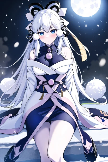 <lora:YukiOnnaYGOv2-20:0.8>,
YukiOnnaYGO, AbsoluteZeroMayakashi , 1girl, sandals , solo, looking at viewer, snow storm , blush, sitting, night, snow, winter, dark, pale skin, full moon,