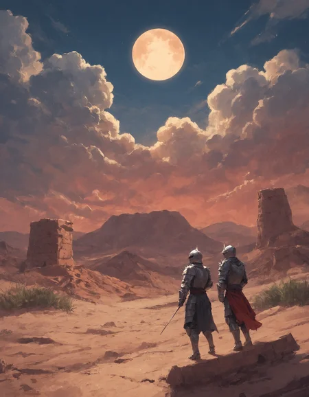 score_9, score_8_up, score_7_up, score_6_up, score_5_up, score_4_up, BREAK sky, cloud, knight, night, moon, cloudy sky, scenery, full moon, spikes, desert, red sky, <lora:sn0w:1>